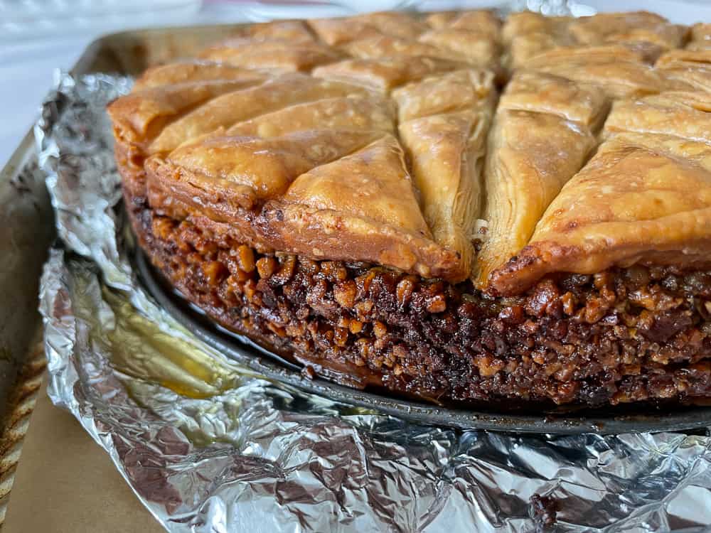 Fresh out of the oven, with the foil still on it.