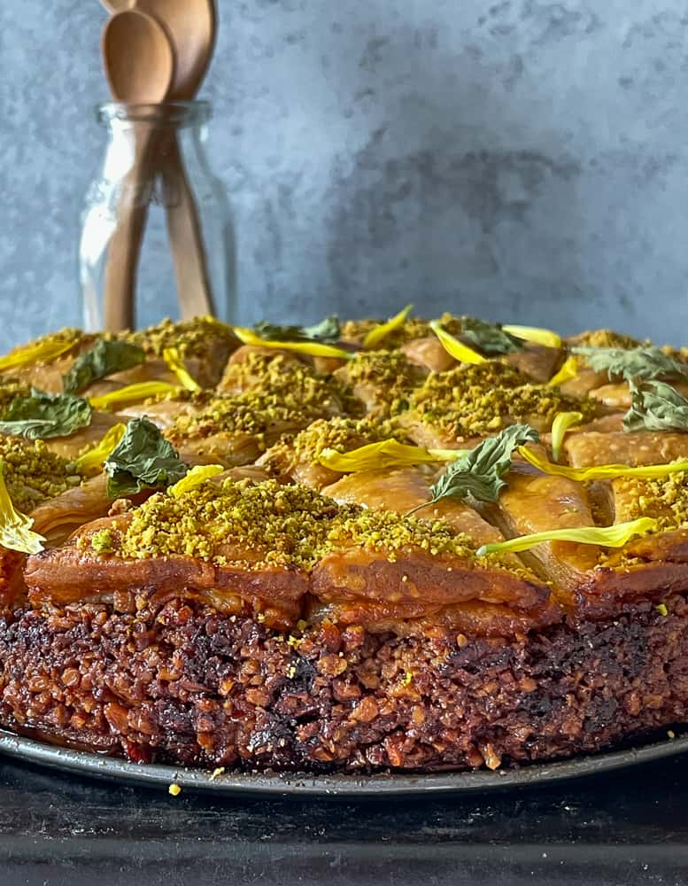 Side view of the finished baklava.