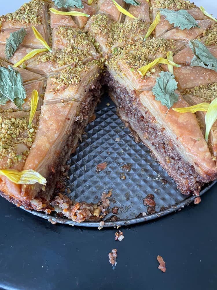 Serve the baklava right on the bottom of the springform pan.