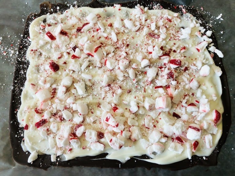 Before cutting peppermint bark.