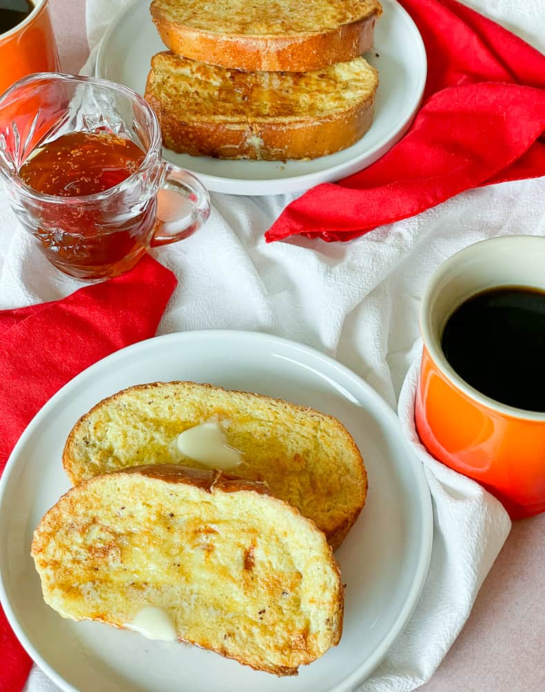 Melting butter on french toast.