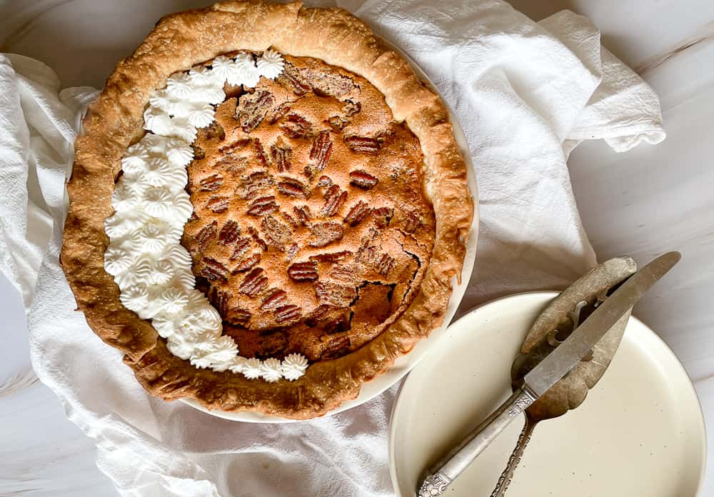 A double decker pumpkin pecan pie.