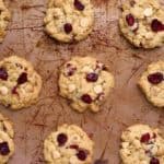 Homemade oatmeal cookies with cranberries and white chocolate chips.