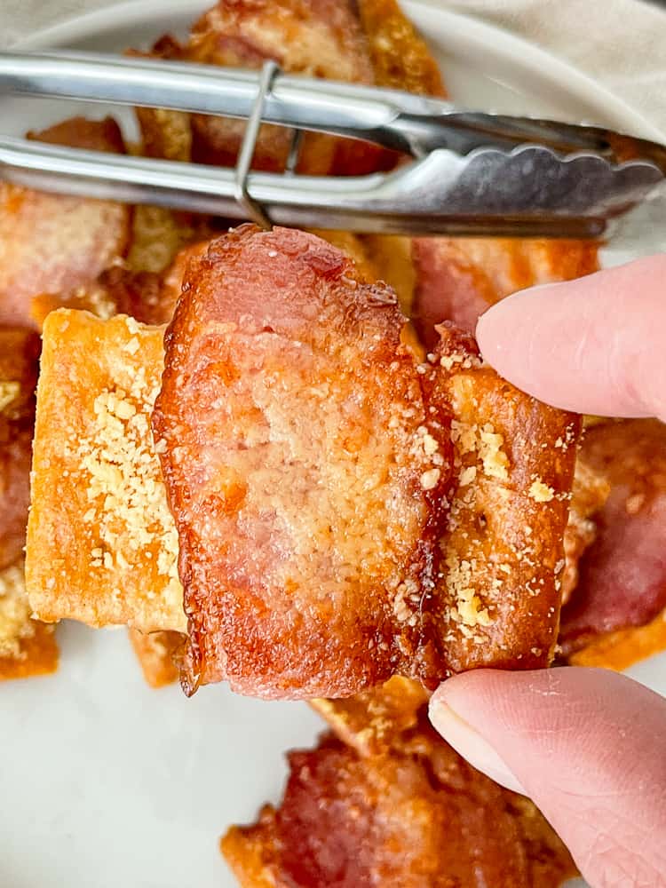 Air Fryer Bacon wrapped crackers are a snacking favorite!