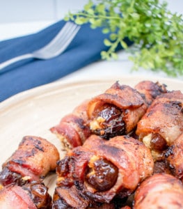 Bacon Wrapped Dates freshly made and ready to serve to guests.