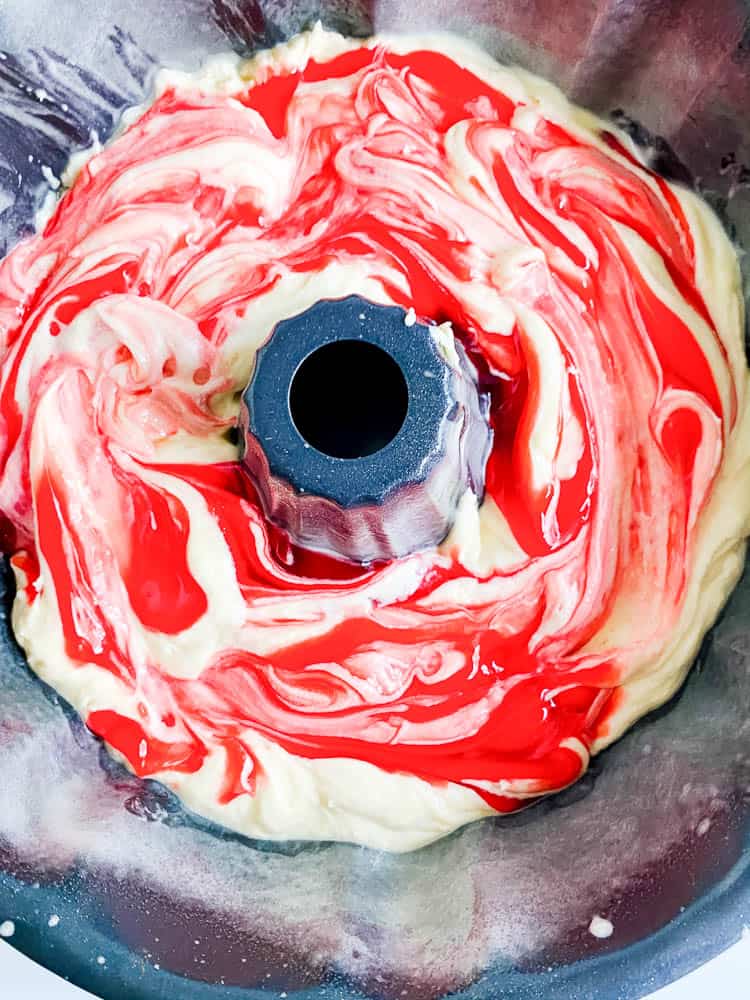 Swirled glaze in a pound cake.