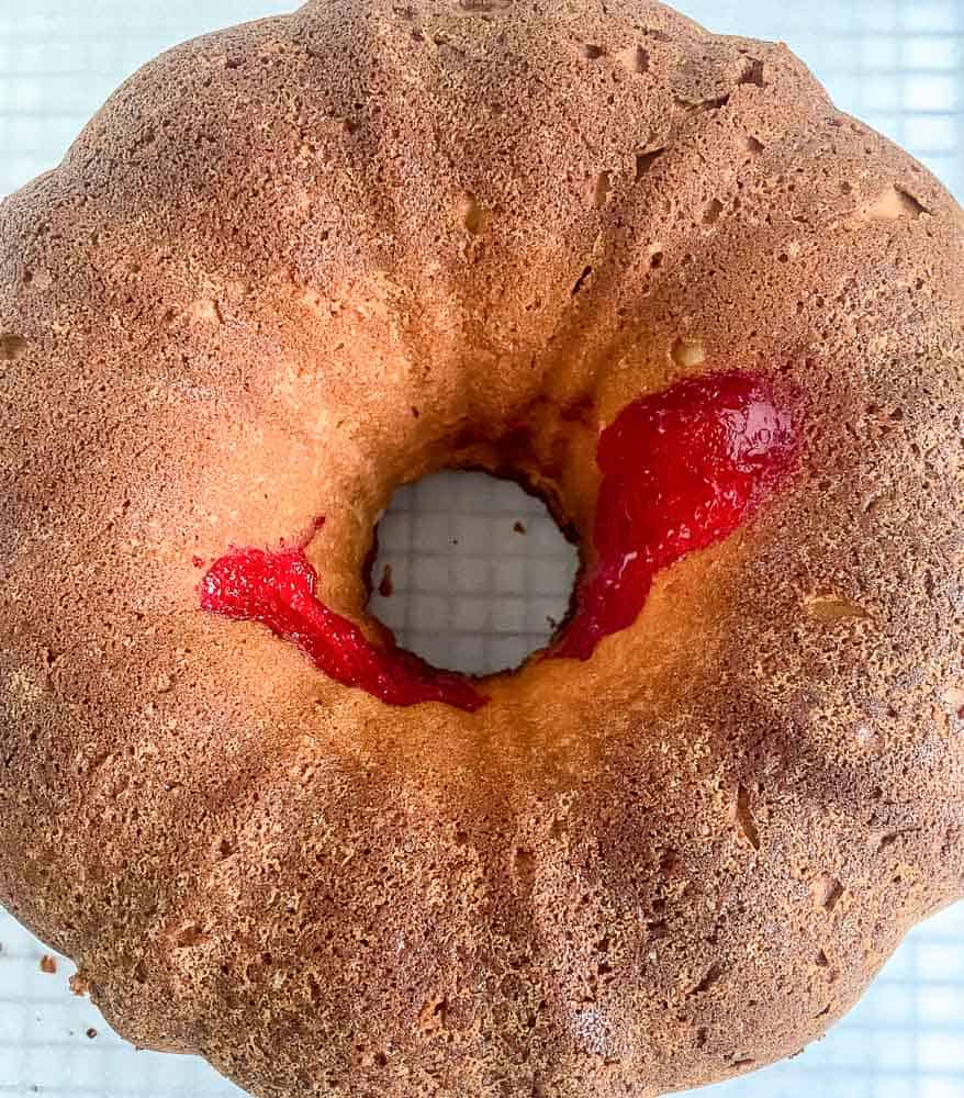 Strawberry pound cake no icing rigth out of the bundt cake pan.