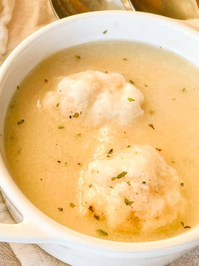 Homemade dumplings in chicken soup.