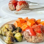 Mini Meatloaf with brussels sprouts and sweet potatoes.