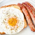 Facebook graphic with egg and sausages on a plate.