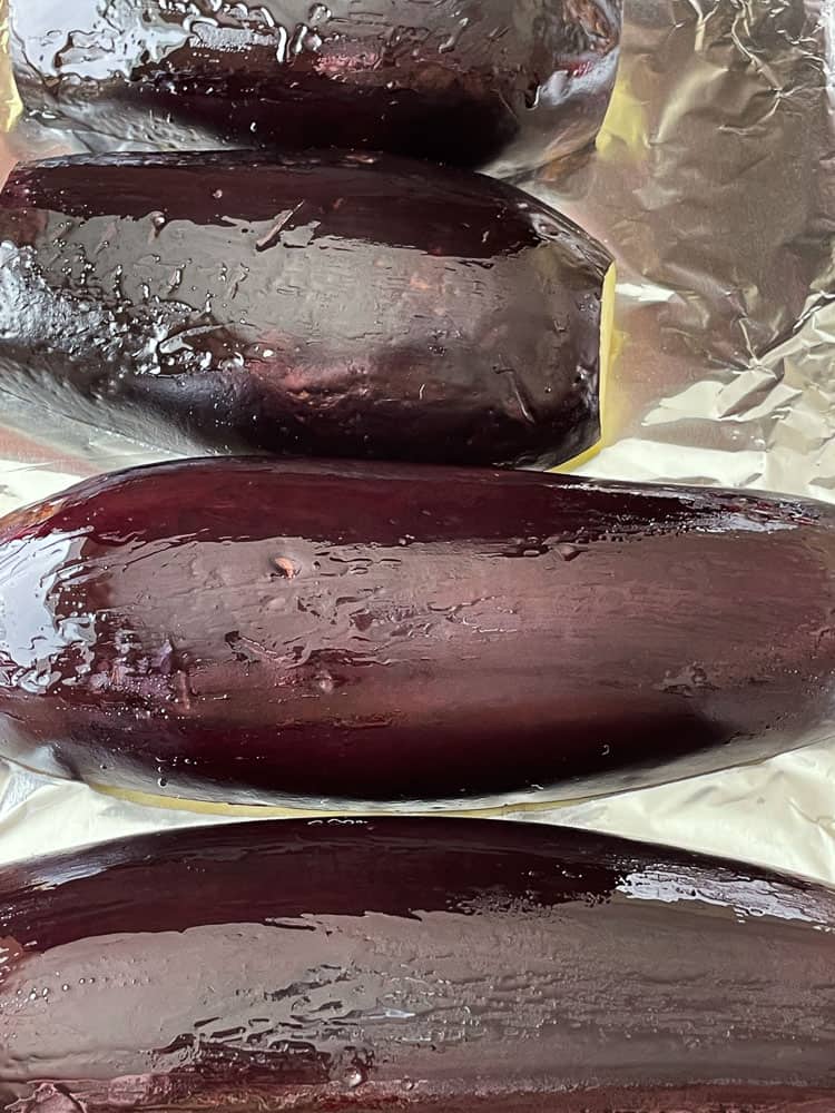 Roasted eggplant ready to peel.