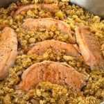Pork chops and stuffing casserole.