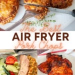 Pin graphic for the best air fryer pork chops.