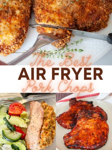 Pin graphic for the best air fryer pork chops.