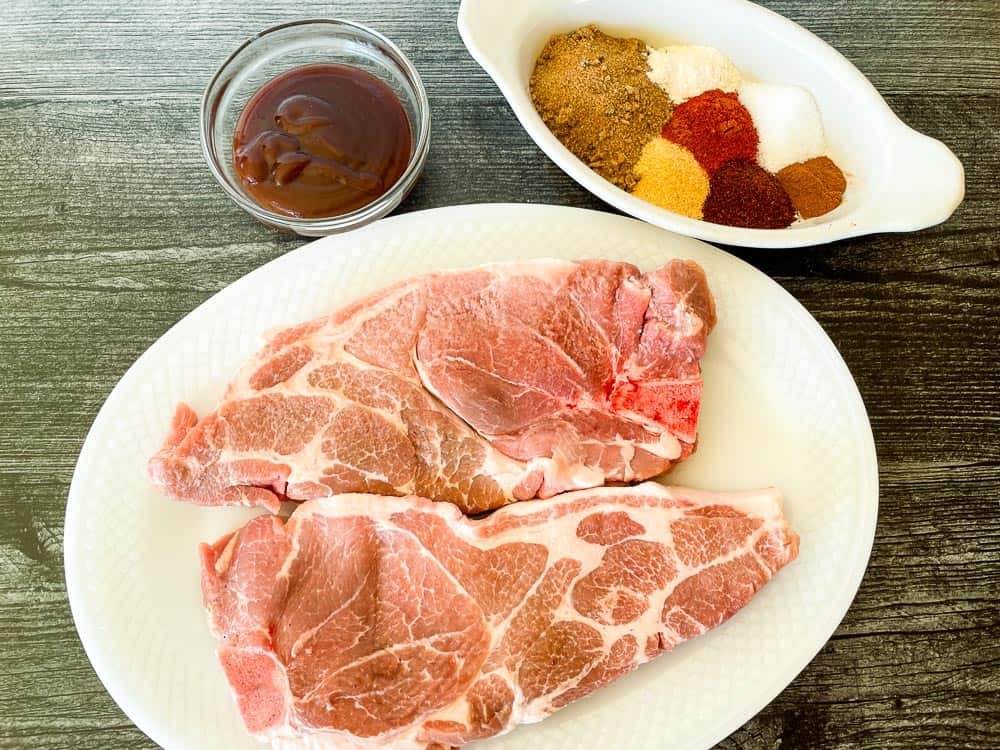 Ingredients for BBQ Pork Steaks in the Air Fryer.