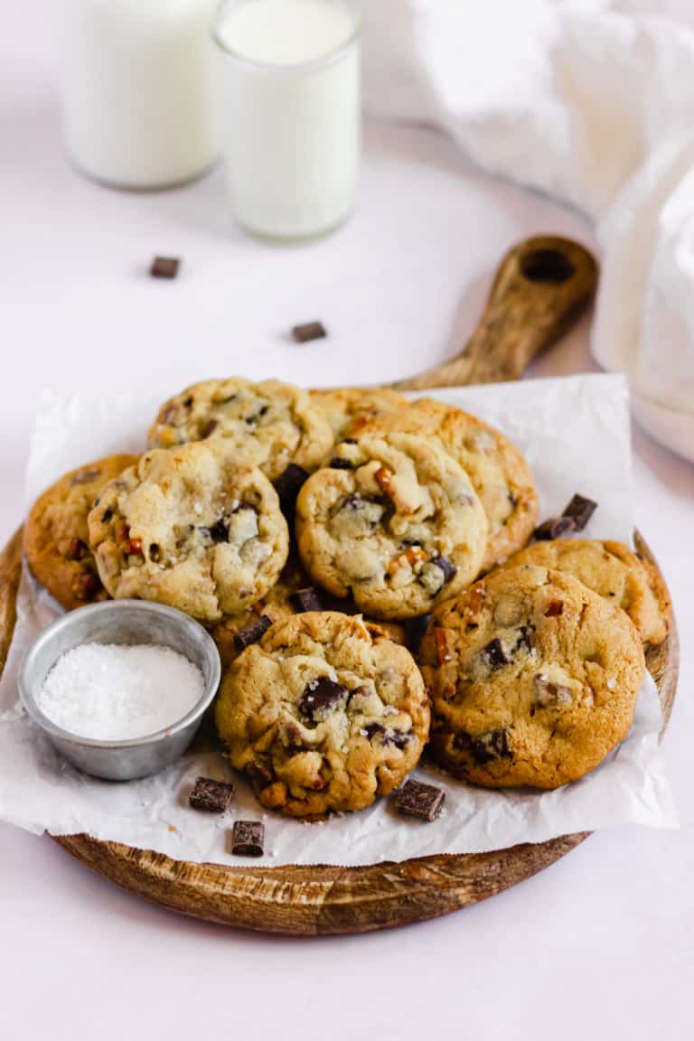 A big plate full of Kitchen Sink Cookies.