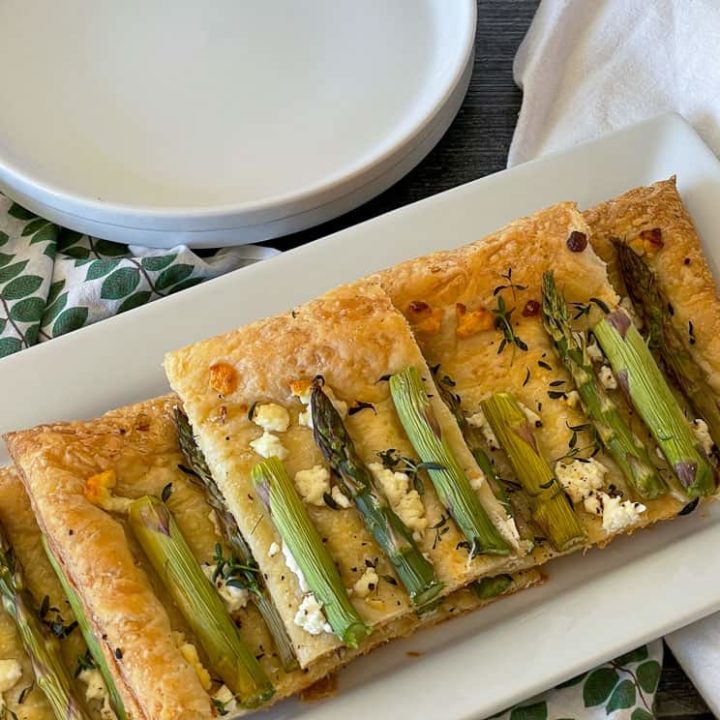 Baked Asparagus Tart with goat cheese and thyme.