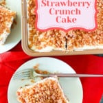 Pin graphic for strawberry crunch cake.