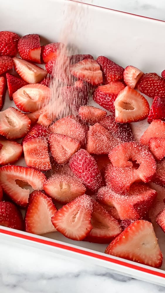 Add dry jello to the strawberries.