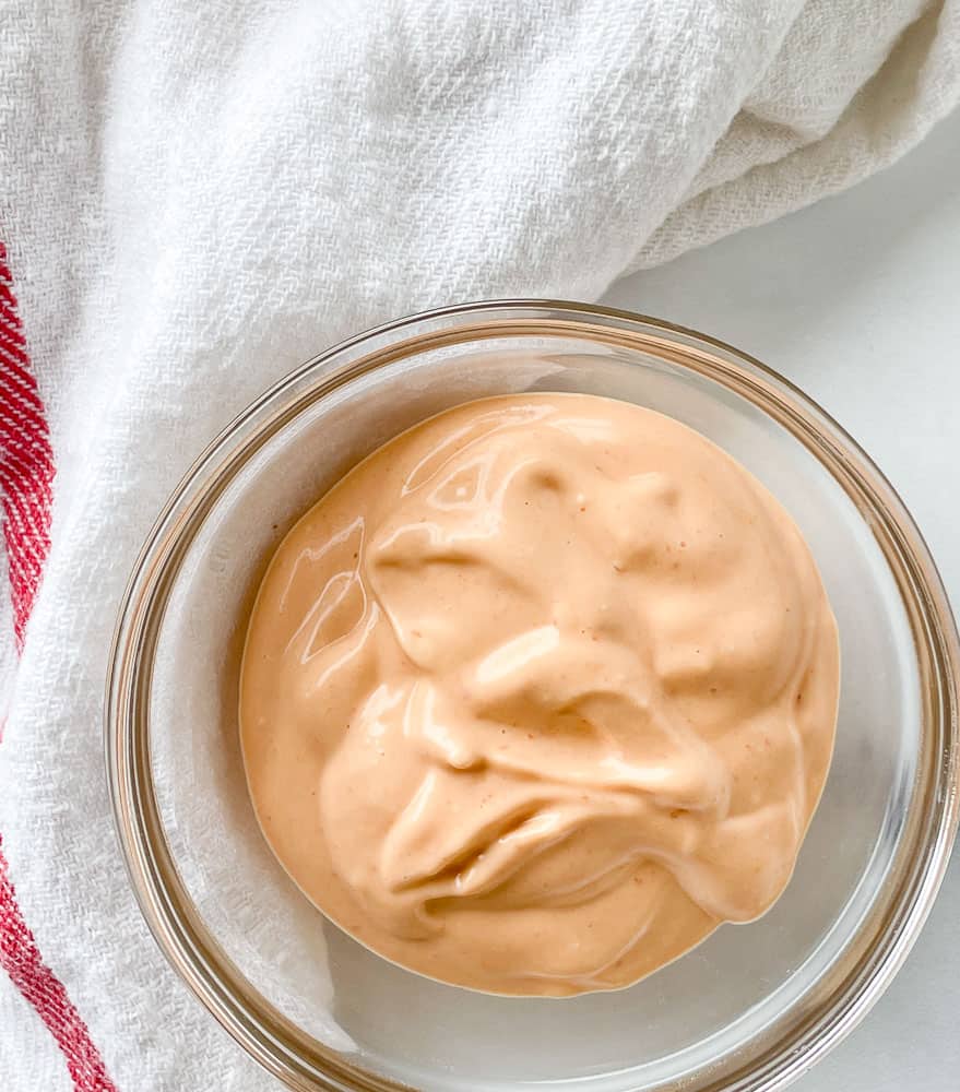 Spicy Sriracha Mayonnaise in a bowl ready to serve.