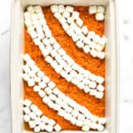 Marshmallow added to the layered mashed sweet potatoes.