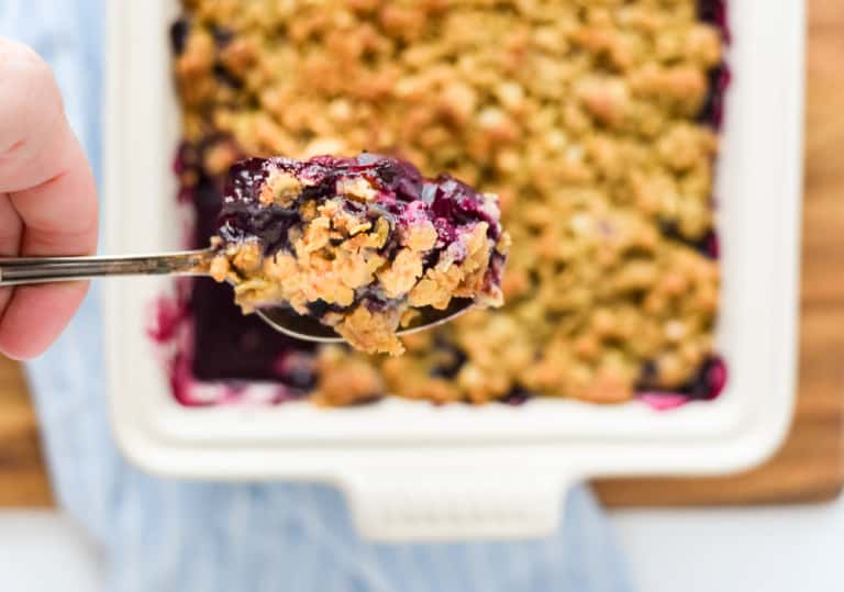 A scoop of blueberry crisp.