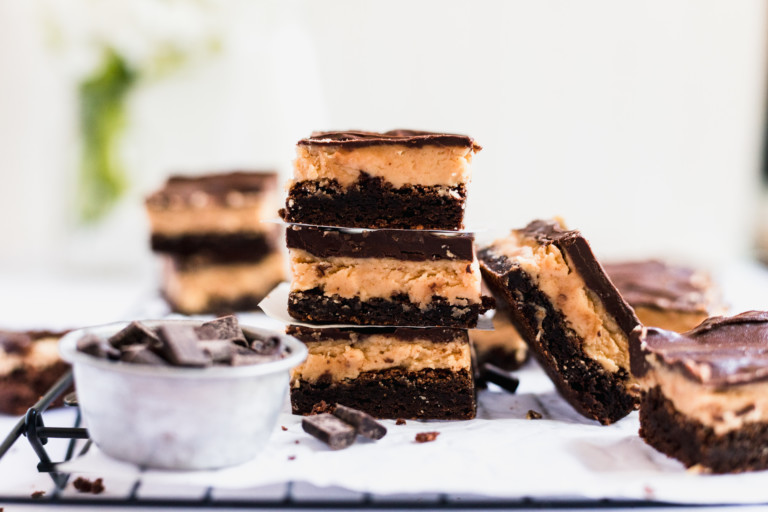 A stack of buckeye brownies.