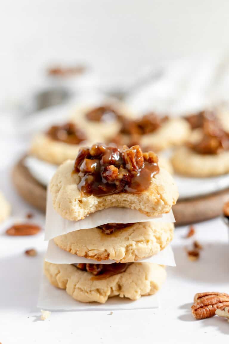 Pecan Pie Cookies stacked up.