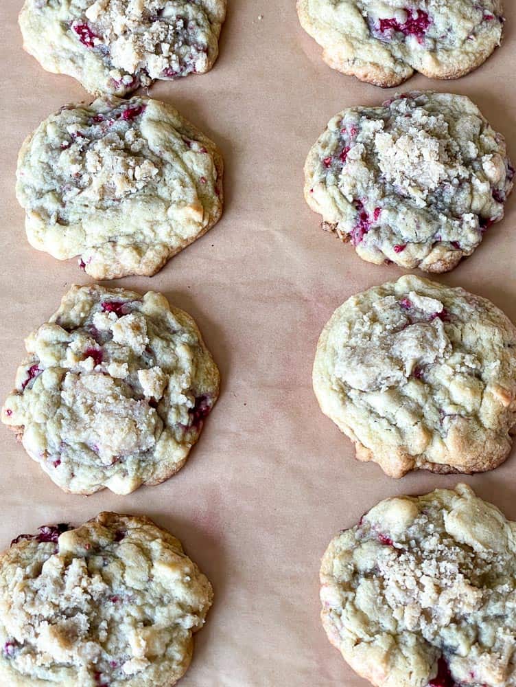 A pan of fresh baked raspberry cookies.
