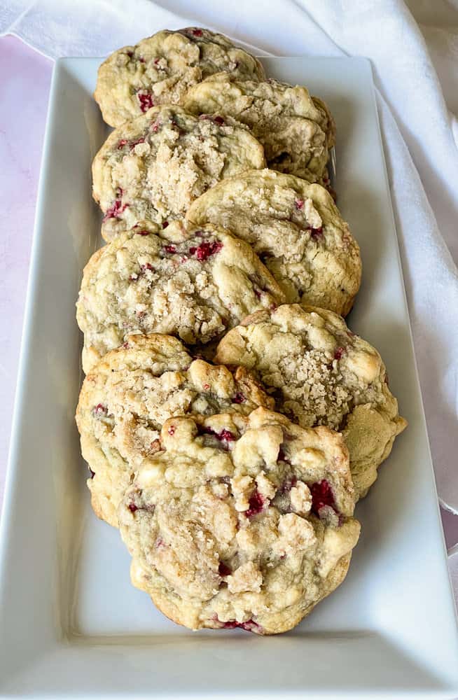 Raspberry cookies on a plate ready to serve.