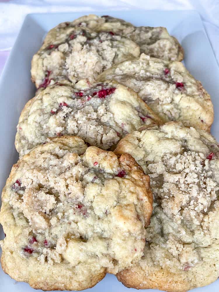 Raspberry cookies on a plate ready to serve.