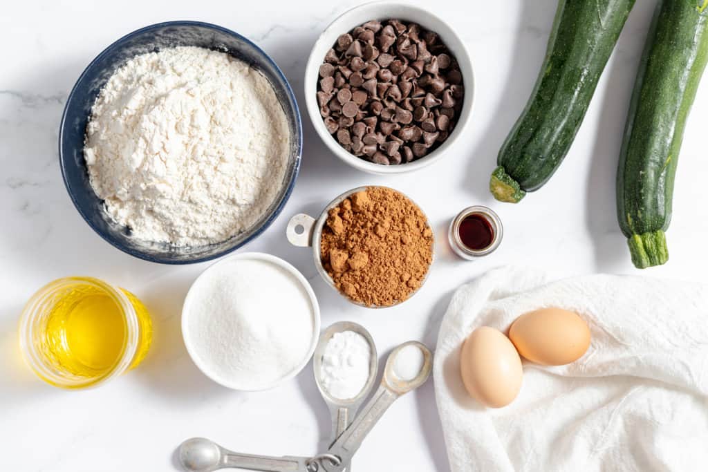 Ingredients for chocolate zucchini bread.