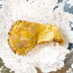 flour and egg on chicken for fried chicken.