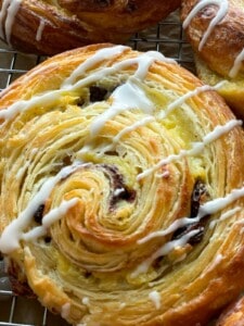 Pain Aux Raisin with icing.