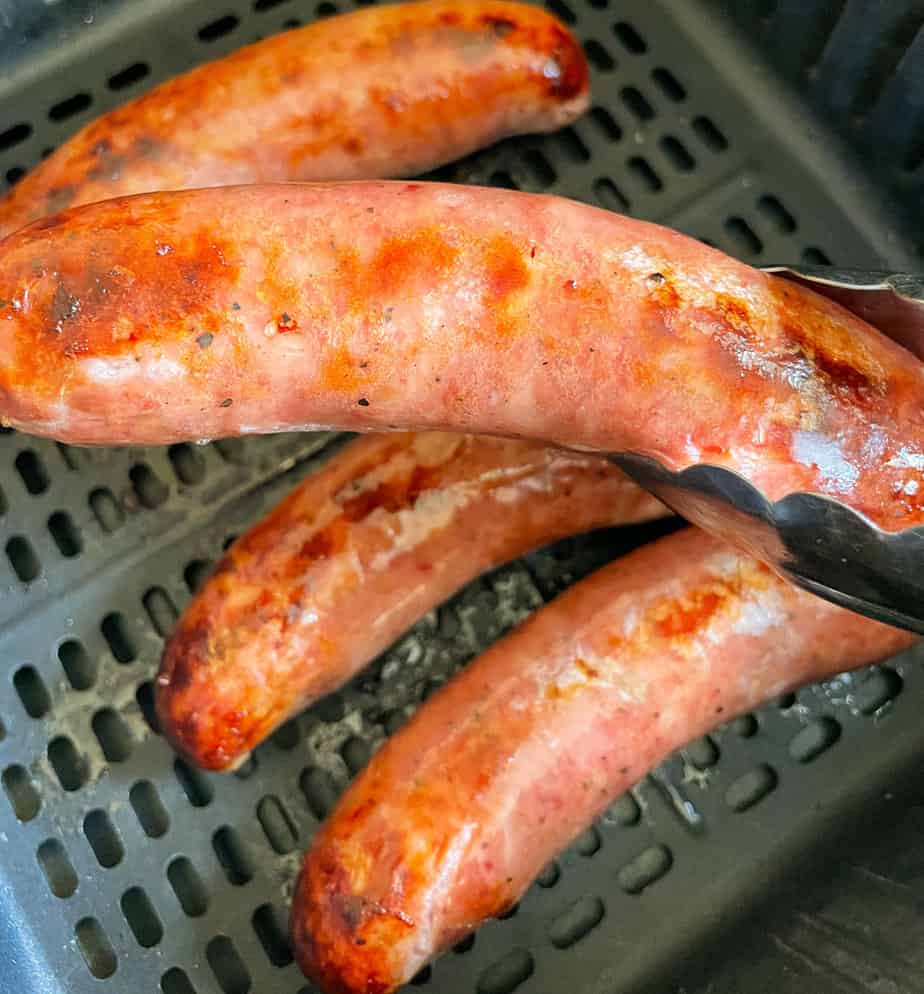 Perfectly grilled sausages in the air fryer.