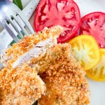 A perfect bite of panko fried chicken.