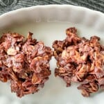 Two balls of no bake chocolate cookies.