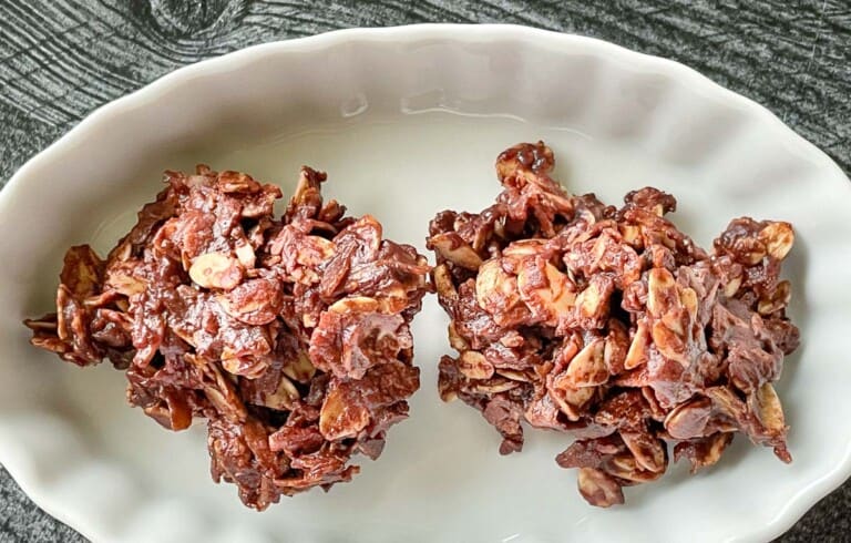 Two balls of no bake chocolate cookies.