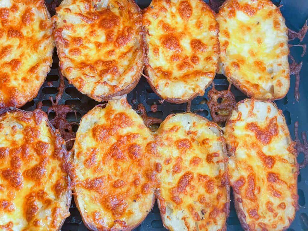 Crispy cheese topped potato skins in the air fryer. 