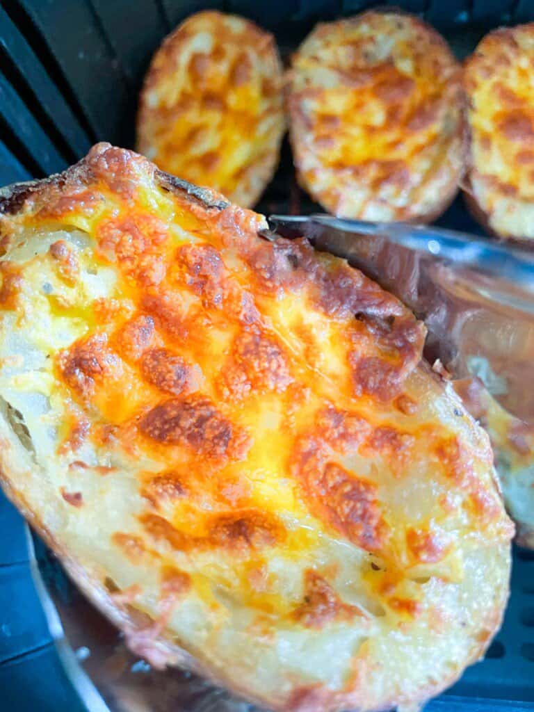 Cheesy topped potato skin in the air fryer. 