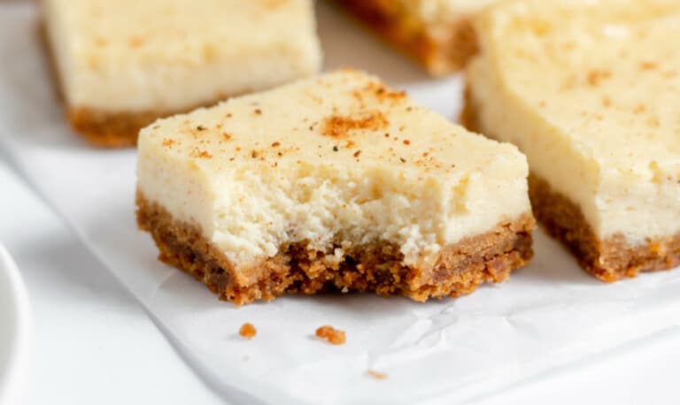 Facebook graphic for Eggnog Cheesecake Squares.