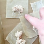 Run a wet finger around the edge of a wonton wrapper to seal it up.