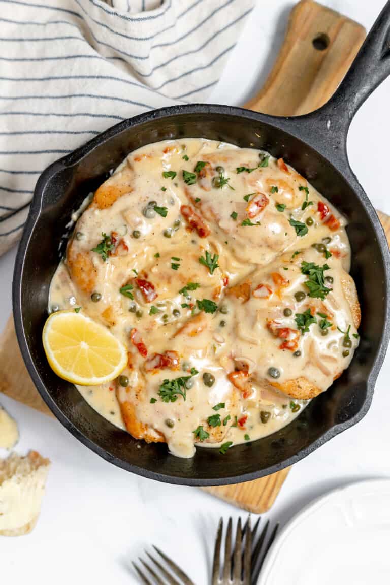 Finished chicken piccata.