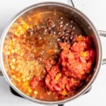 Remaining ingredients in the soup pot except chicken.