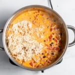 Cream and chicken added to the soup.