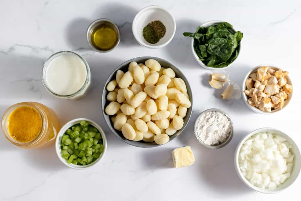 Ingredients for chicken gnocchi soup.