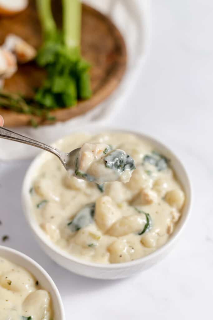 A spoonful of creamy ghocchi soup.