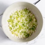 Saute celery and onion until translucent.