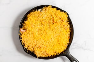 Cheese sprinkled on top of the fajita casserole.