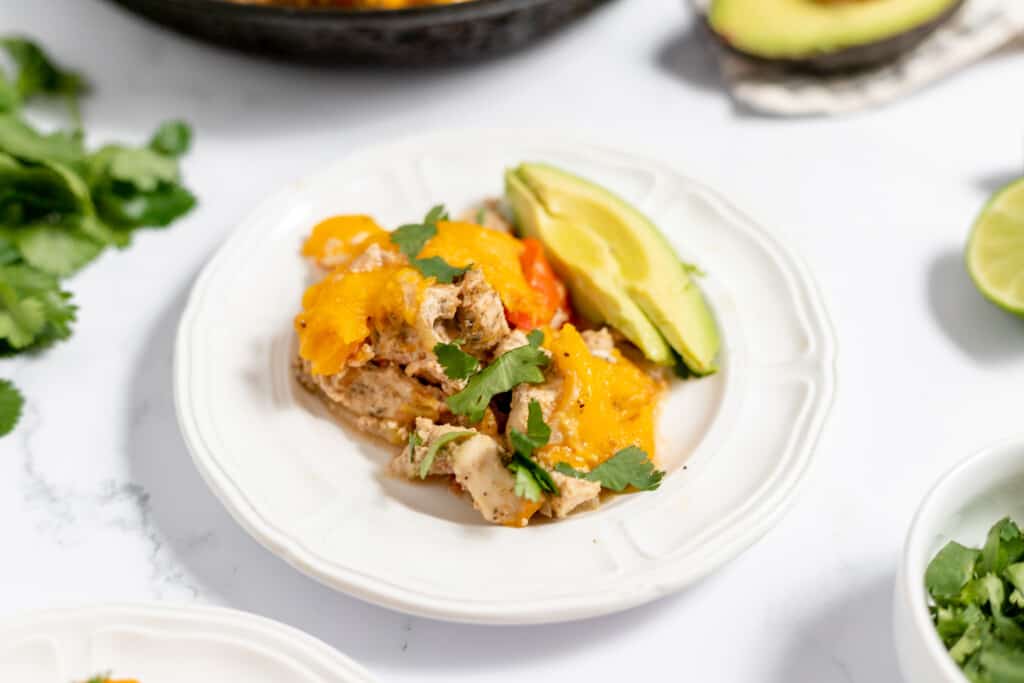 A serving of chicken fajita casserole.